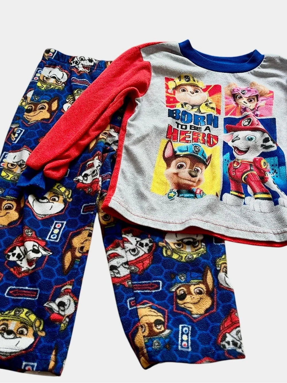 Paw Patrol Kids Red & Blue Character Pajama Set Fleece Size 4T